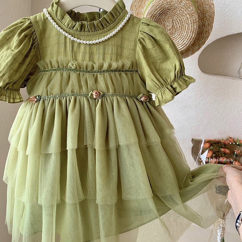 Children's Summer Puffy Gauze Patchwork Mesh Dress