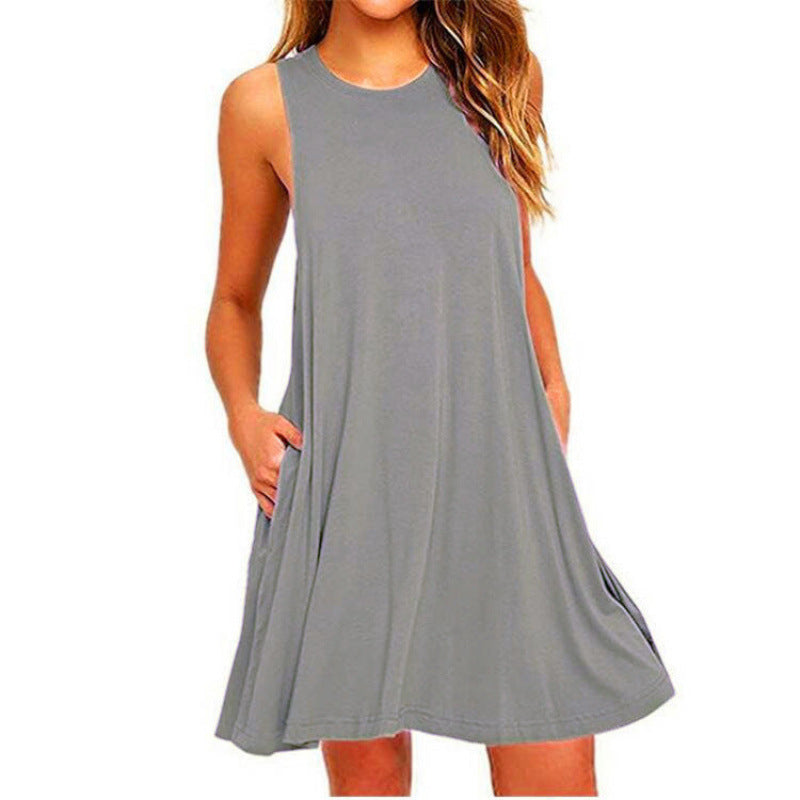 Sleeveless Pocket Vest Dress Women's Clothing