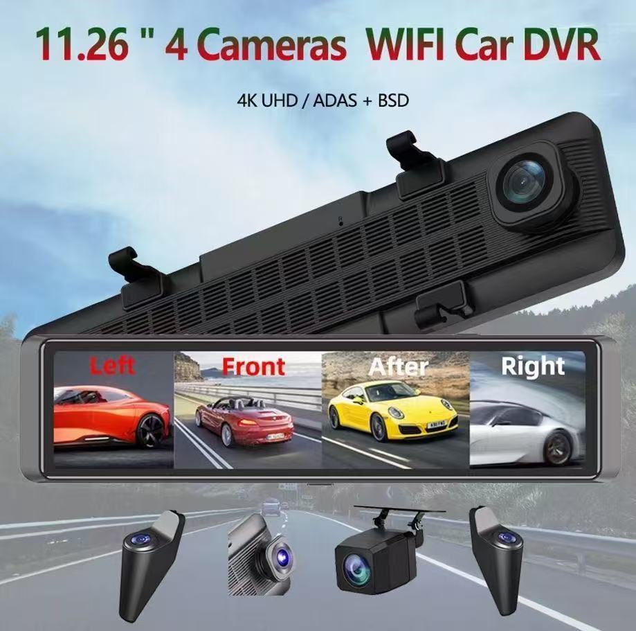 360-degree 4K Blind Zone Warning 12-inch Full Screen 4-recording Streaming Rearview Mirror