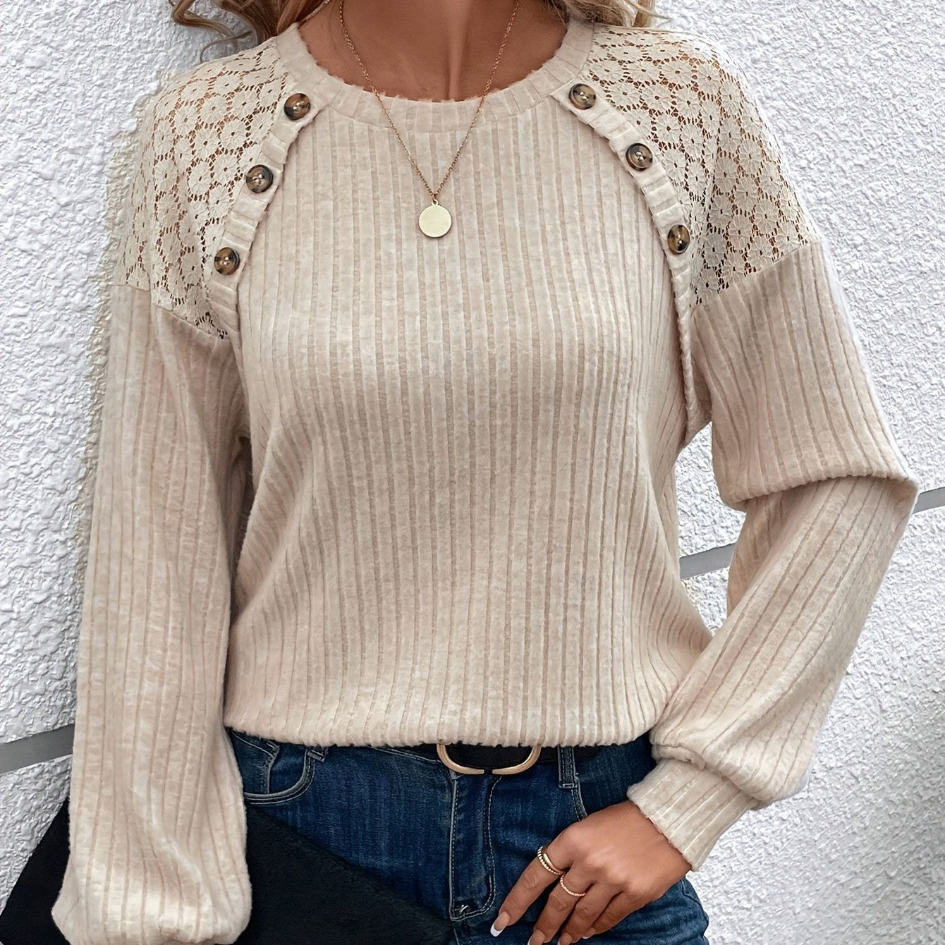 European And American Lace Patchwork Raglan Sleeves