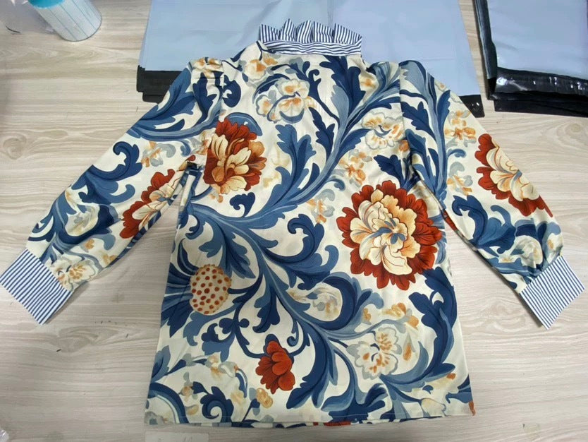 Stand Up Collar Shirt With Loose Print