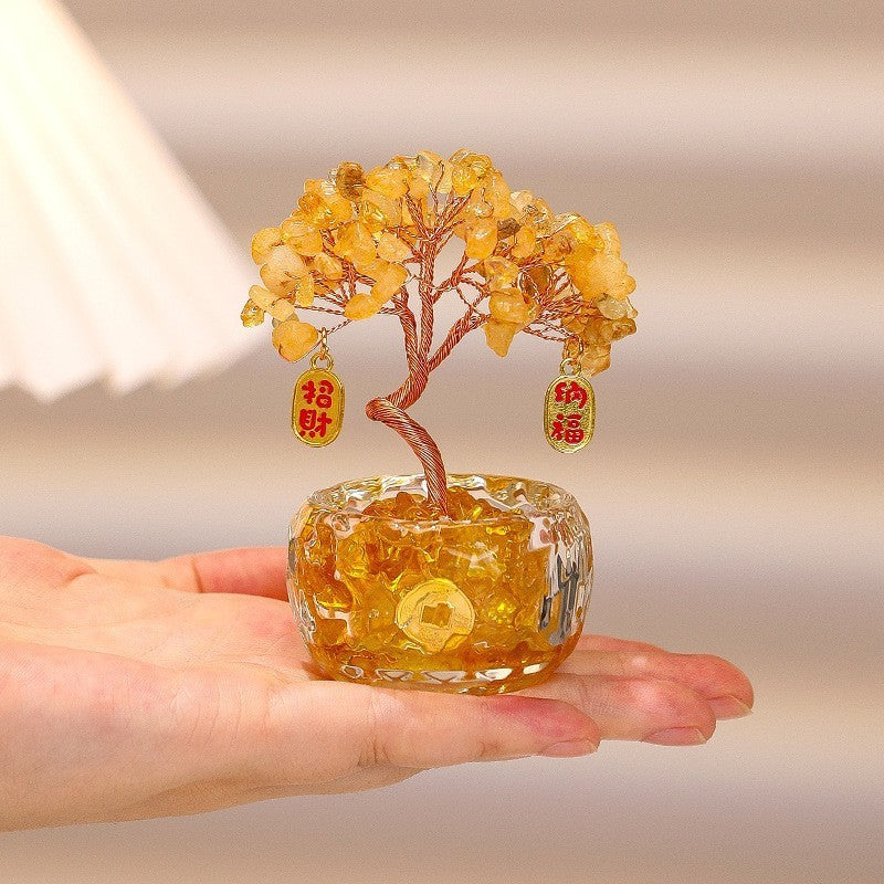 Natural Citrine Pachira Macrocarpa Ornaments Amethyst Lucky Tree