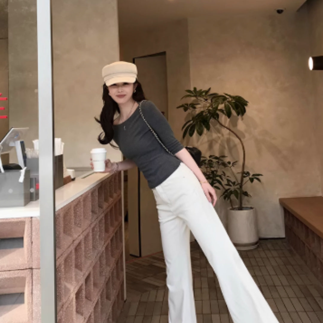High Waisted Slim Pants With Straight Leg And Wide Leg Pants For Floor Dragging
