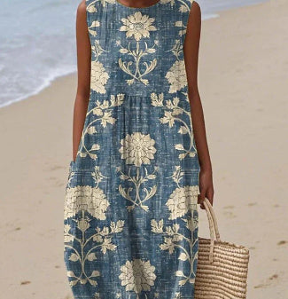 Sleeveless Casual Printed Dress Slim Fit