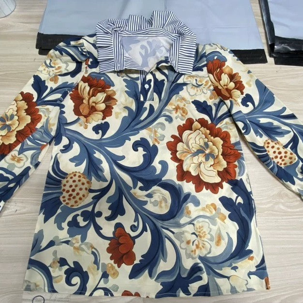 Stand Up Collar Shirt With Loose Print