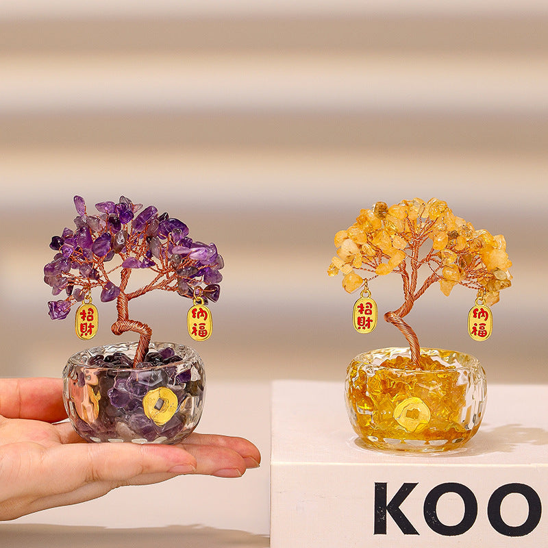 Natural Citrine Pachira Macrocarpa Ornaments Amethyst Lucky Tree