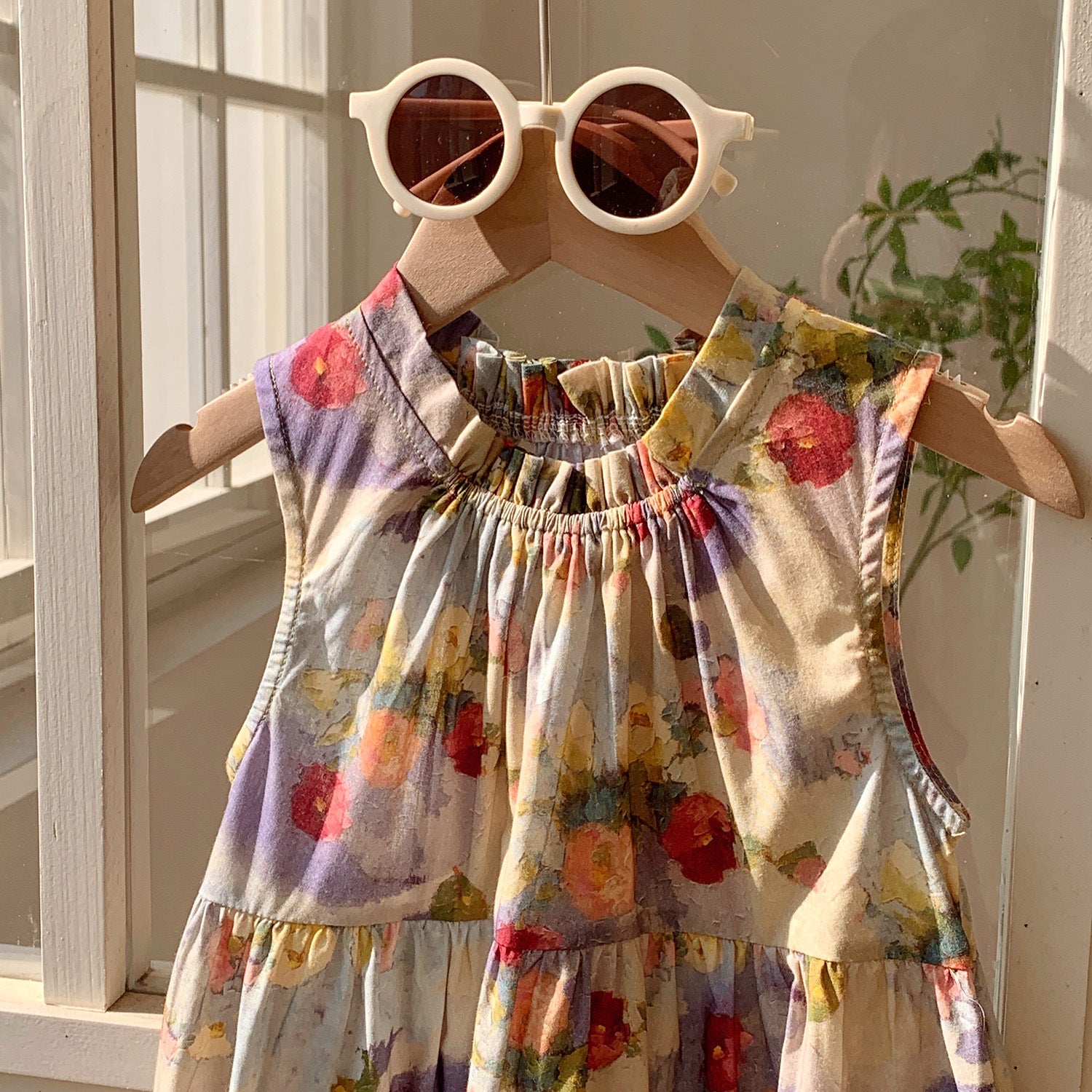 Oil Painting Style Retro Printing Girl Fashionable Dress Little Children's Clothing