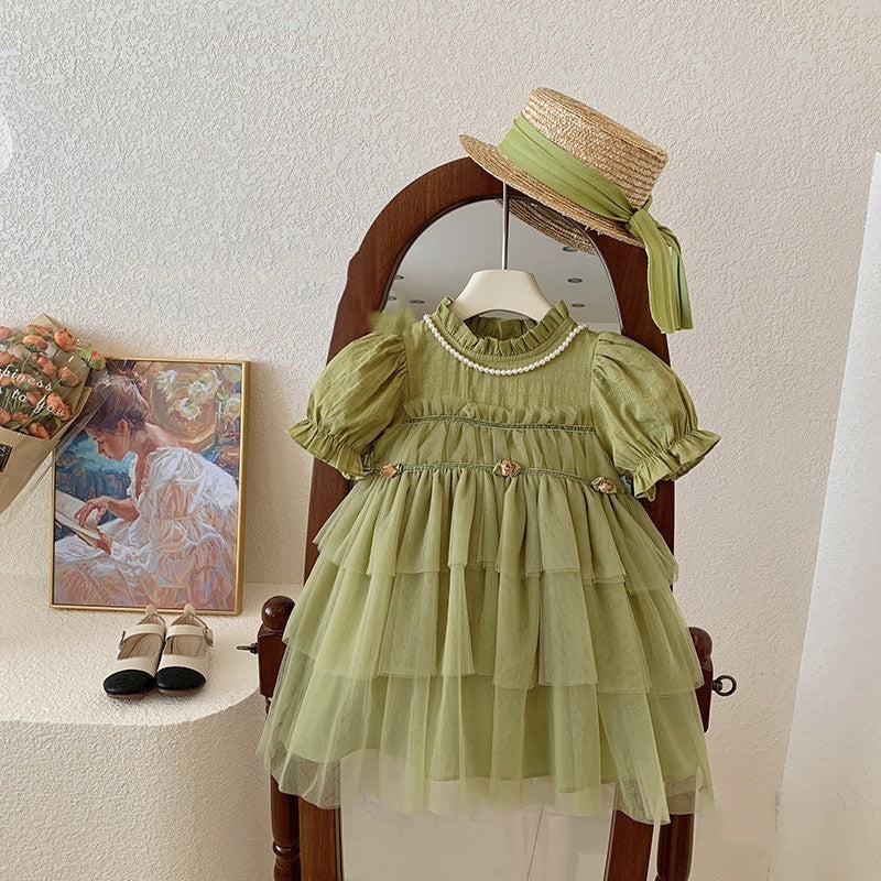 Children's Summer Puffy Gauze Patchwork Mesh Dress