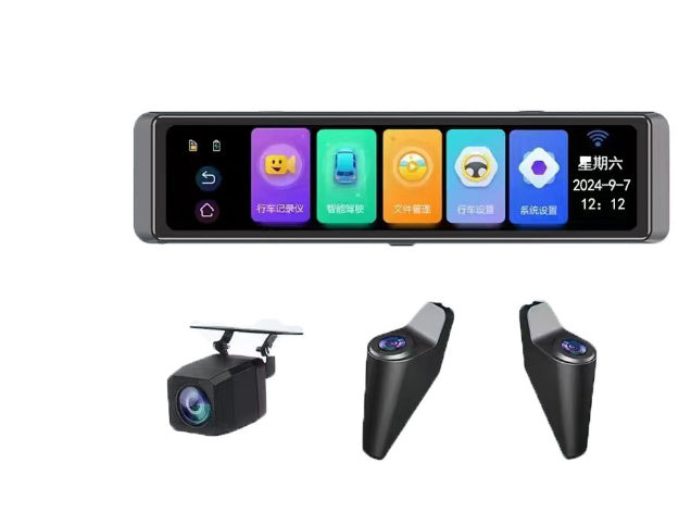 360-degree 4K Blind Zone Warning 12-inch Full Screen 4-recording Streaming Rearview Mirror