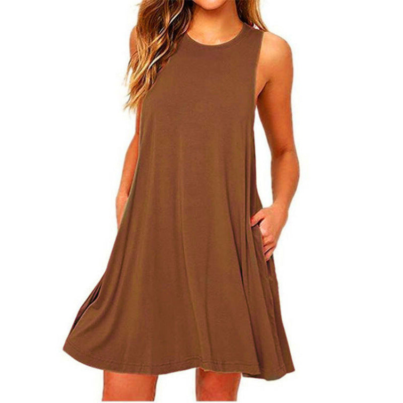 Sleeveless Pocket Vest Dress Women's Clothing