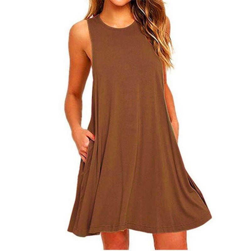 Sleeveless Pocket Vest Dress Women's Clothing