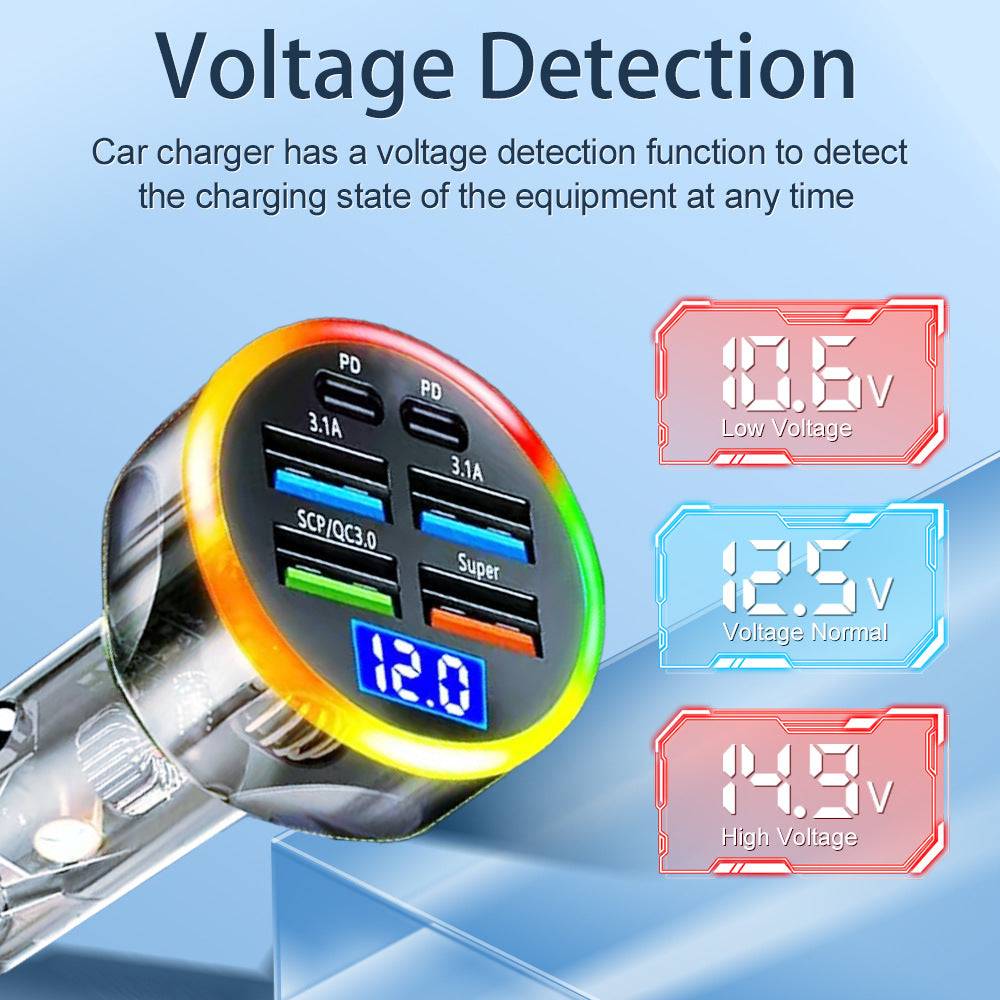 Colorful Multi-port With Digital Display Vehicle-mounted One-to-six Fast Charge