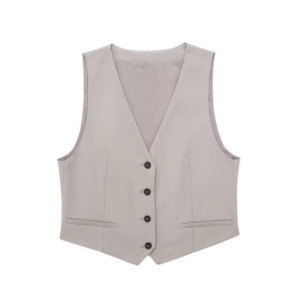 Women's Solid Color Slim-fit Short Vest Unisex Style Trousers