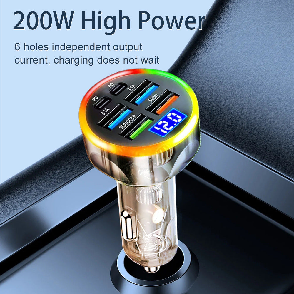 Colorful Multi-port With Digital Display Vehicle-mounted One-to-six Fast Charge