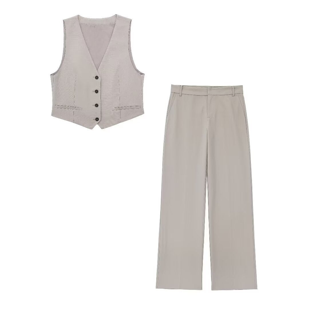 Women's Solid Color Slim-fit Short Vest Unisex Style Trousers