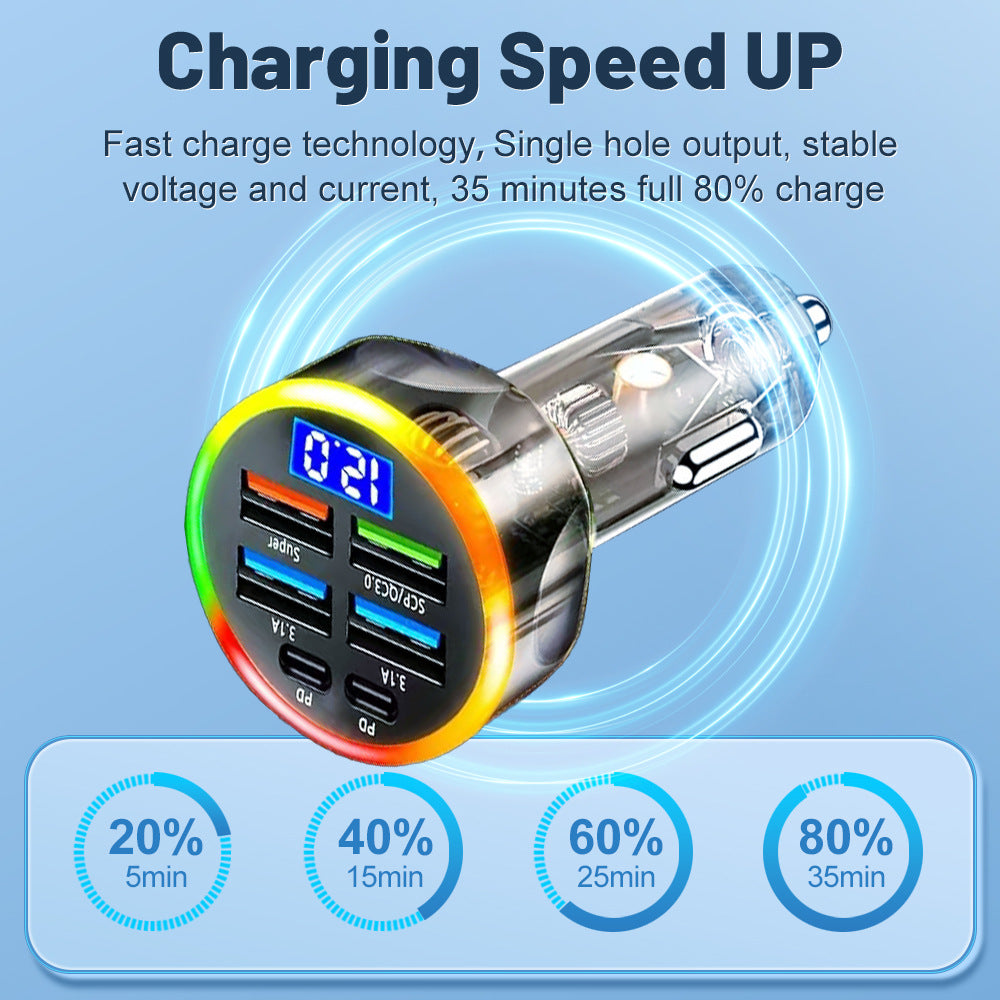 Colorful Multi-port With Digital Display Vehicle-mounted One-to-six Fast Charge