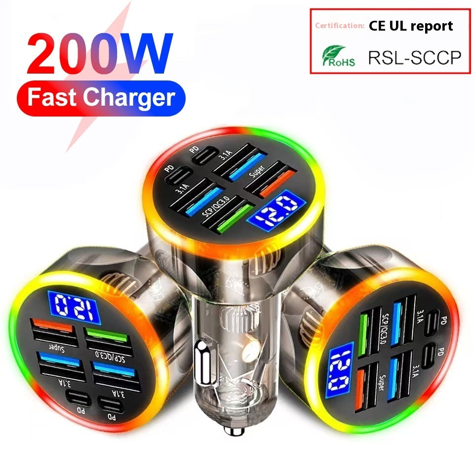 Colorful Multi-port With Digital Display Vehicle-mounted One-to-six Fast Charge