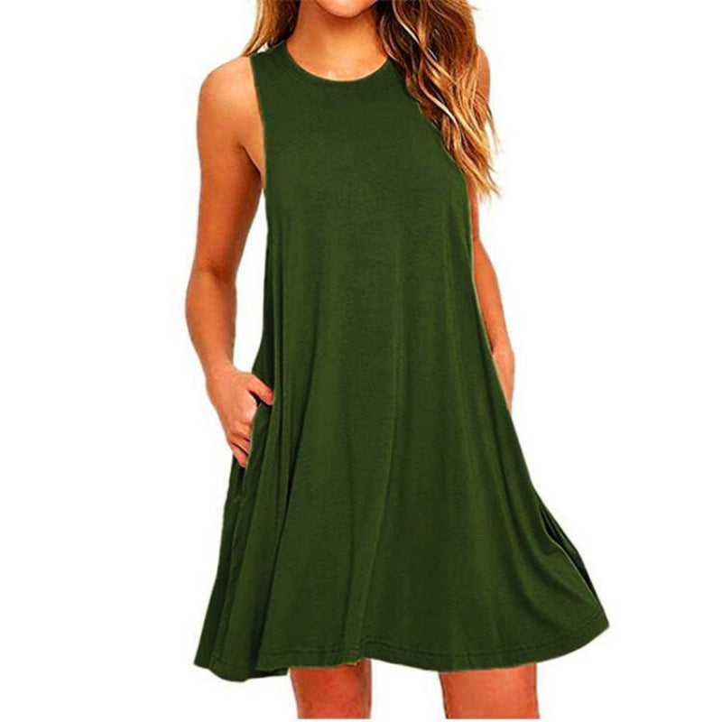 Sleeveless Pocket Vest Dress Women's Clothing