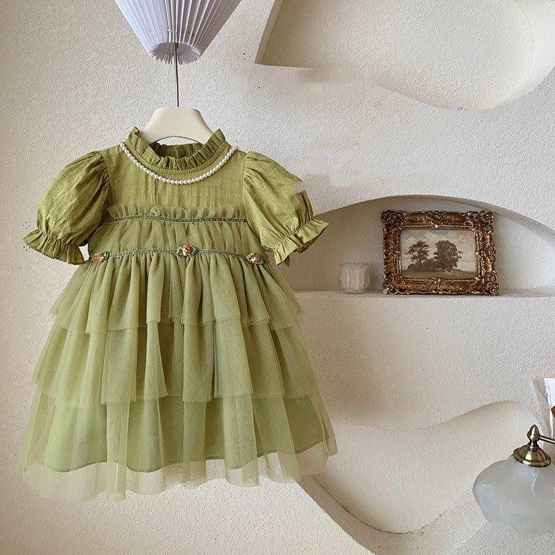 Children's Summer Puffy Gauze Patchwork Mesh Dress