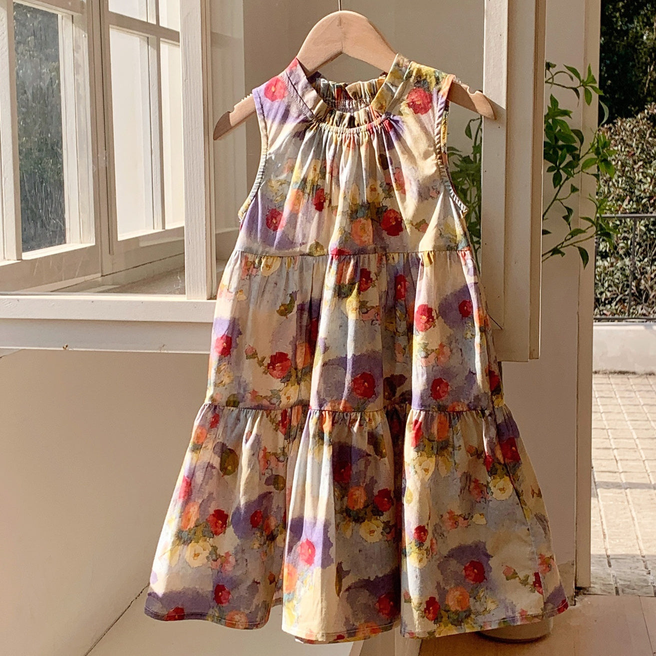 Oil Painting Style Retro Printing Girl Fashionable Dress Little Children's Clothing