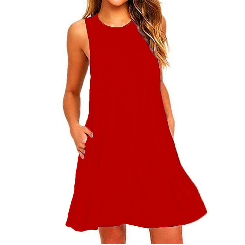 Sleeveless Pocket Vest Dress Women's Clothing