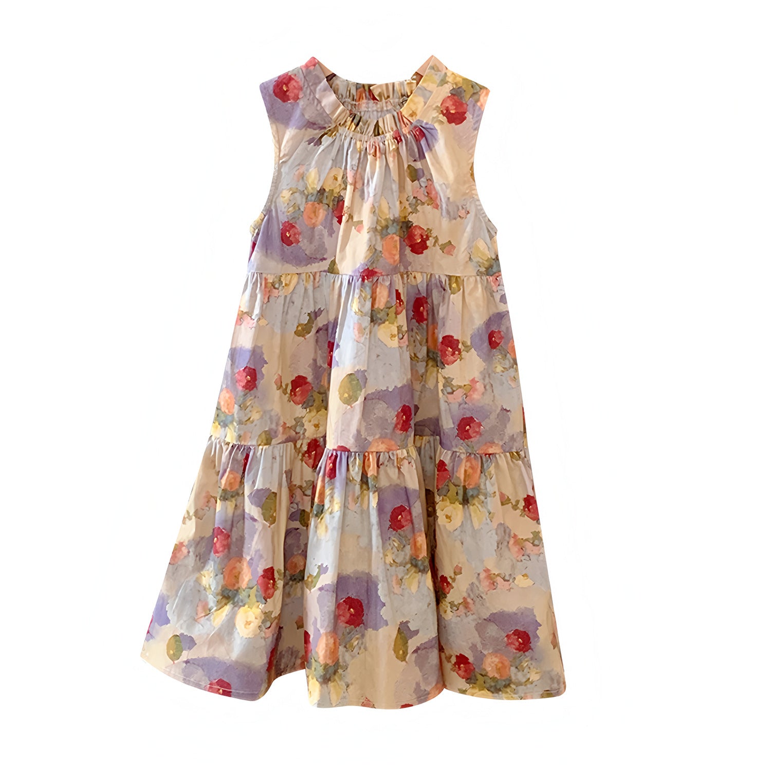 Oil Painting Style Retro Printing Girl Fashionable Dress Little Children's Clothing