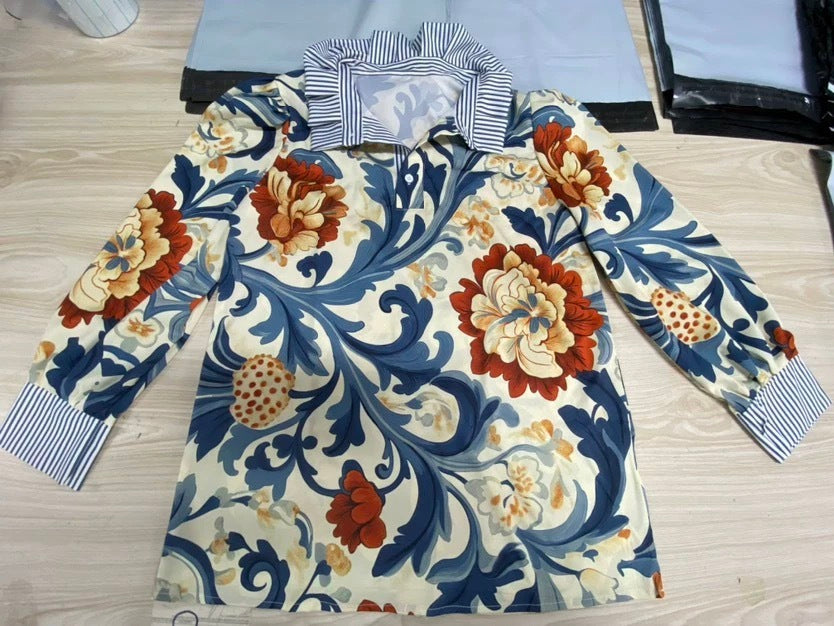 Stand Up Collar Shirt With Loose Print