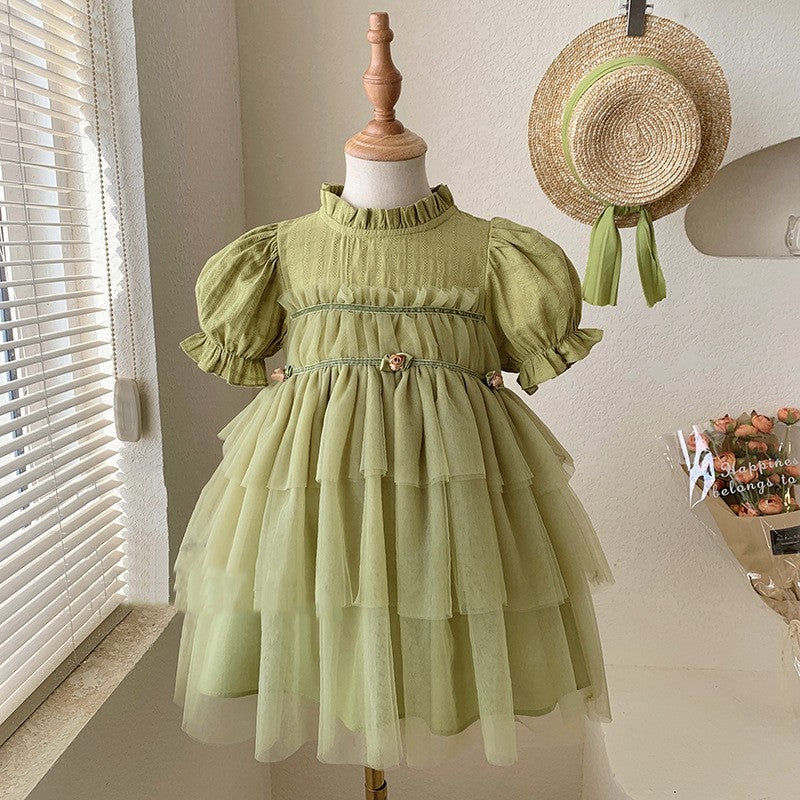 Children's Summer Puffy Gauze Patchwork Mesh Dress