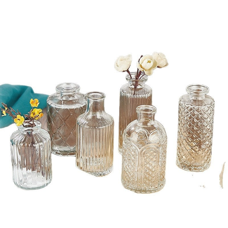 Retro Embossed French American Mini Glass Small Vase